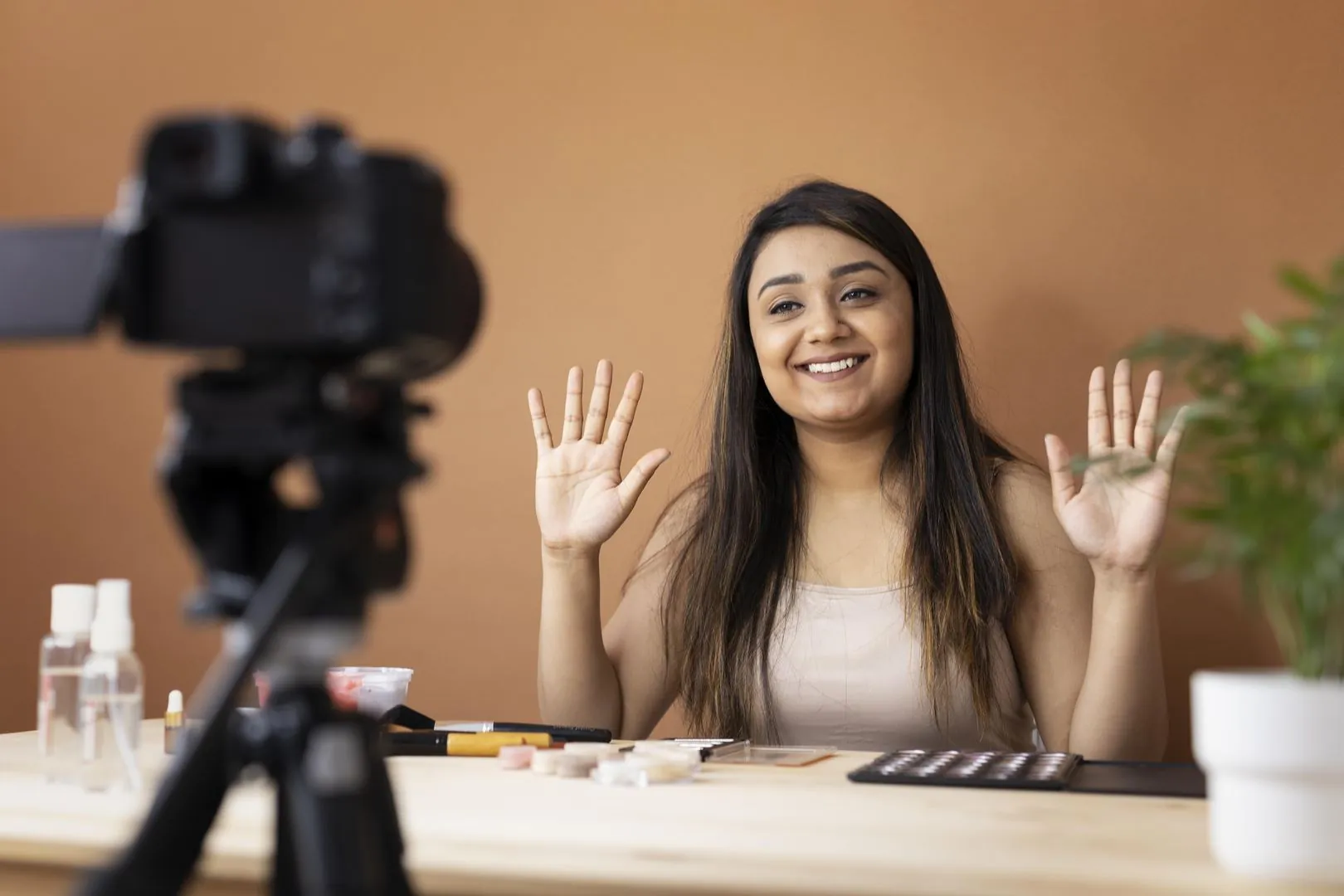 Creator shooting content with ring light