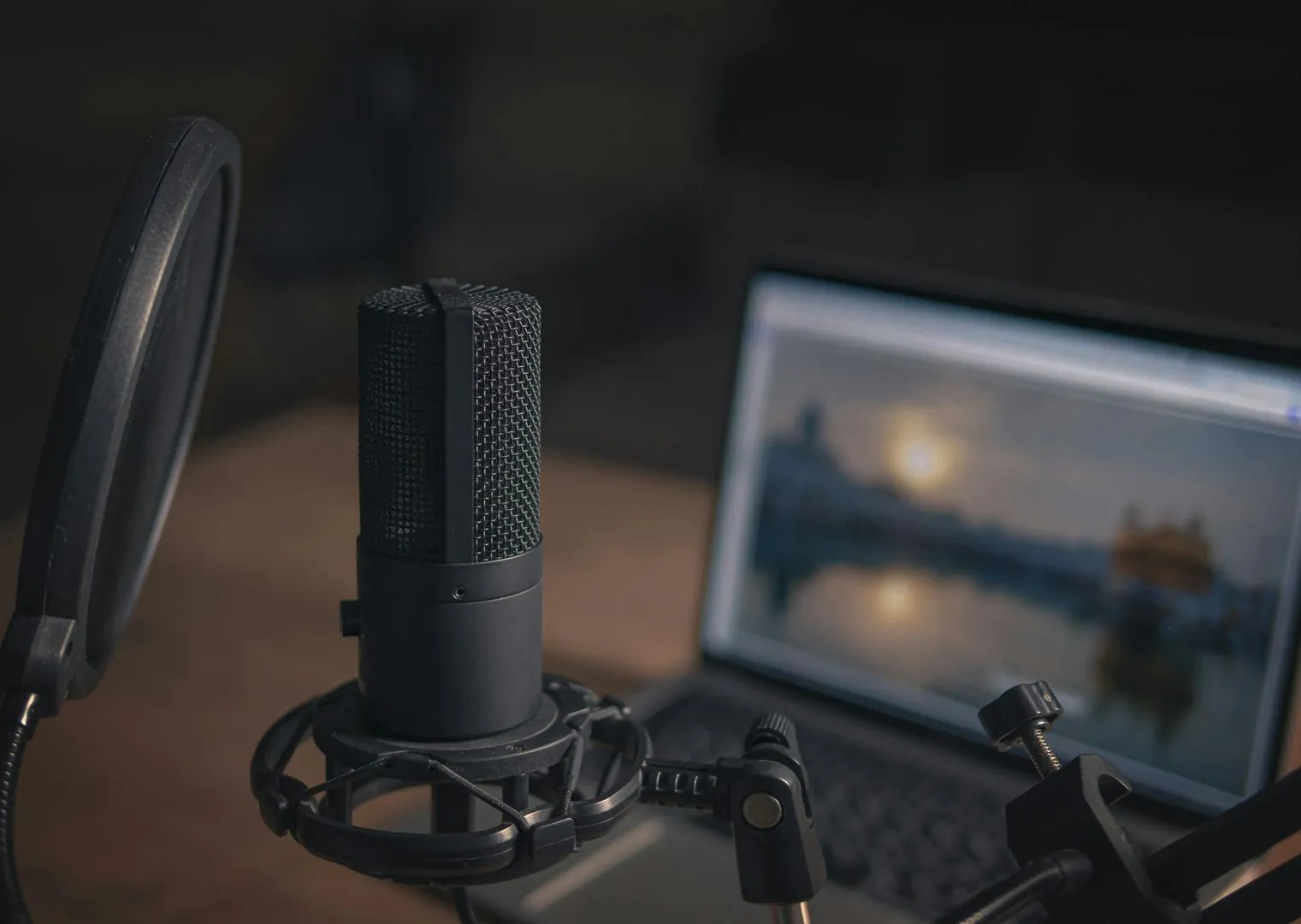Podcast microphone and studio setup