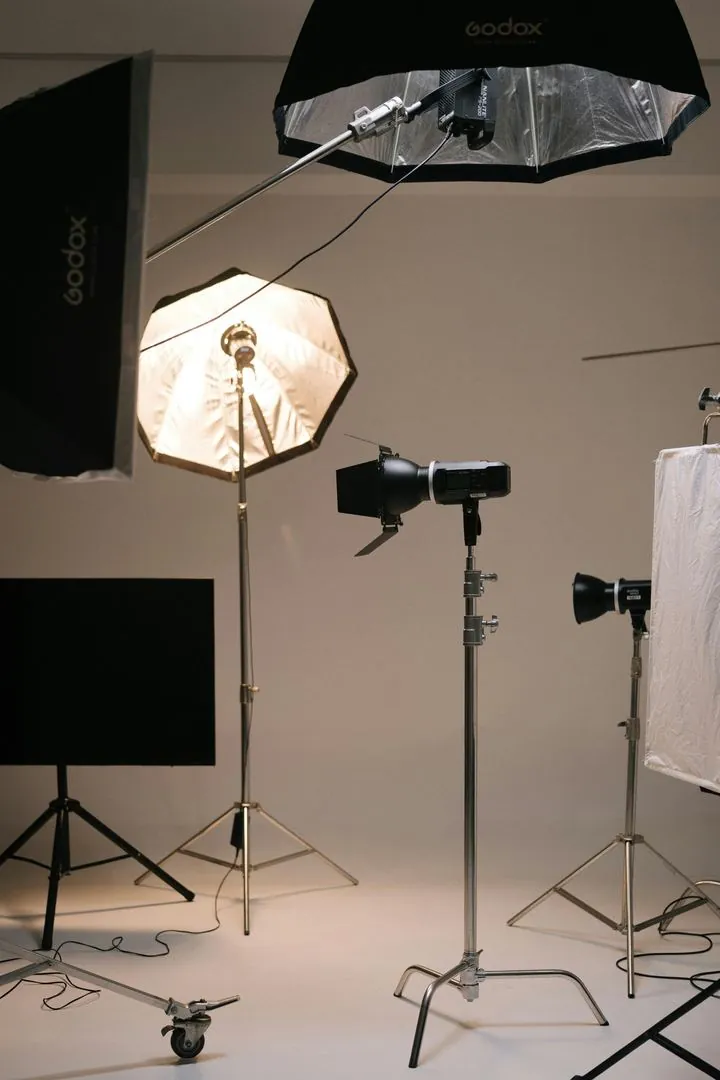Professional lighting rig in white studio